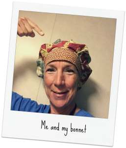 LeeBonnet travel nurse in blue scrubs and a nursing cap
