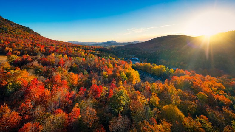 Aerial view of Adirondacks in the fall