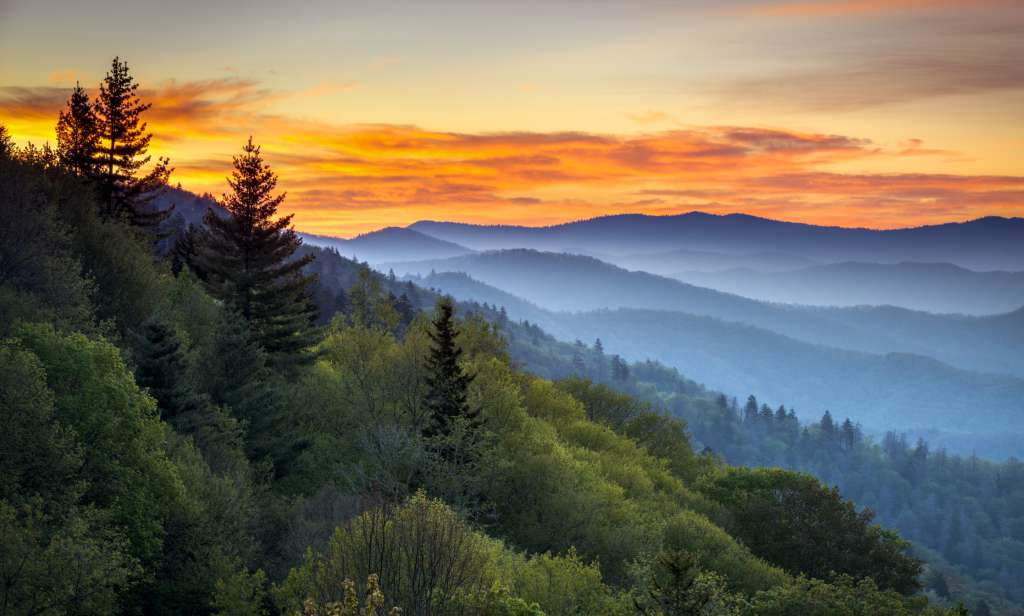 Best Things to Do in Tennessee on Assignment Great Smoky Mountains National Park Scenic Sunrise Landscape at Oconaluftee Overlook between Cherokee NC and Gatlinburg TN