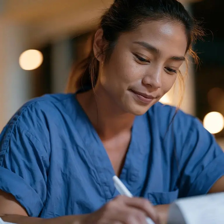 Nurse studying for continuing education credits.
