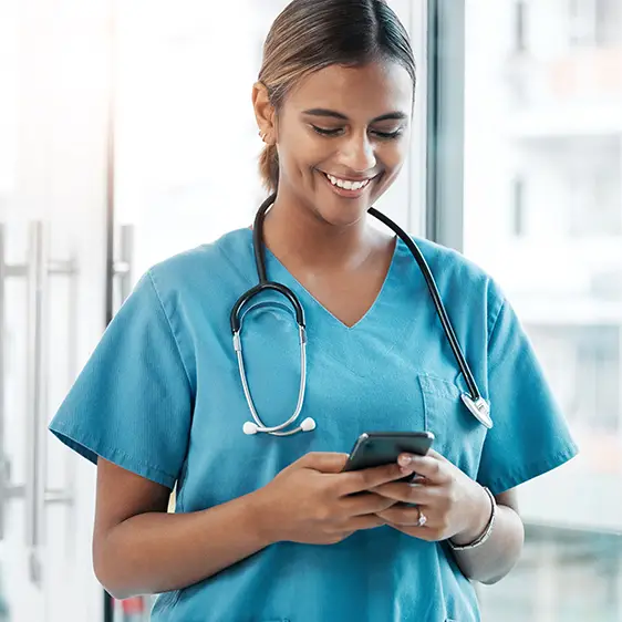 nurse on app on cell phone